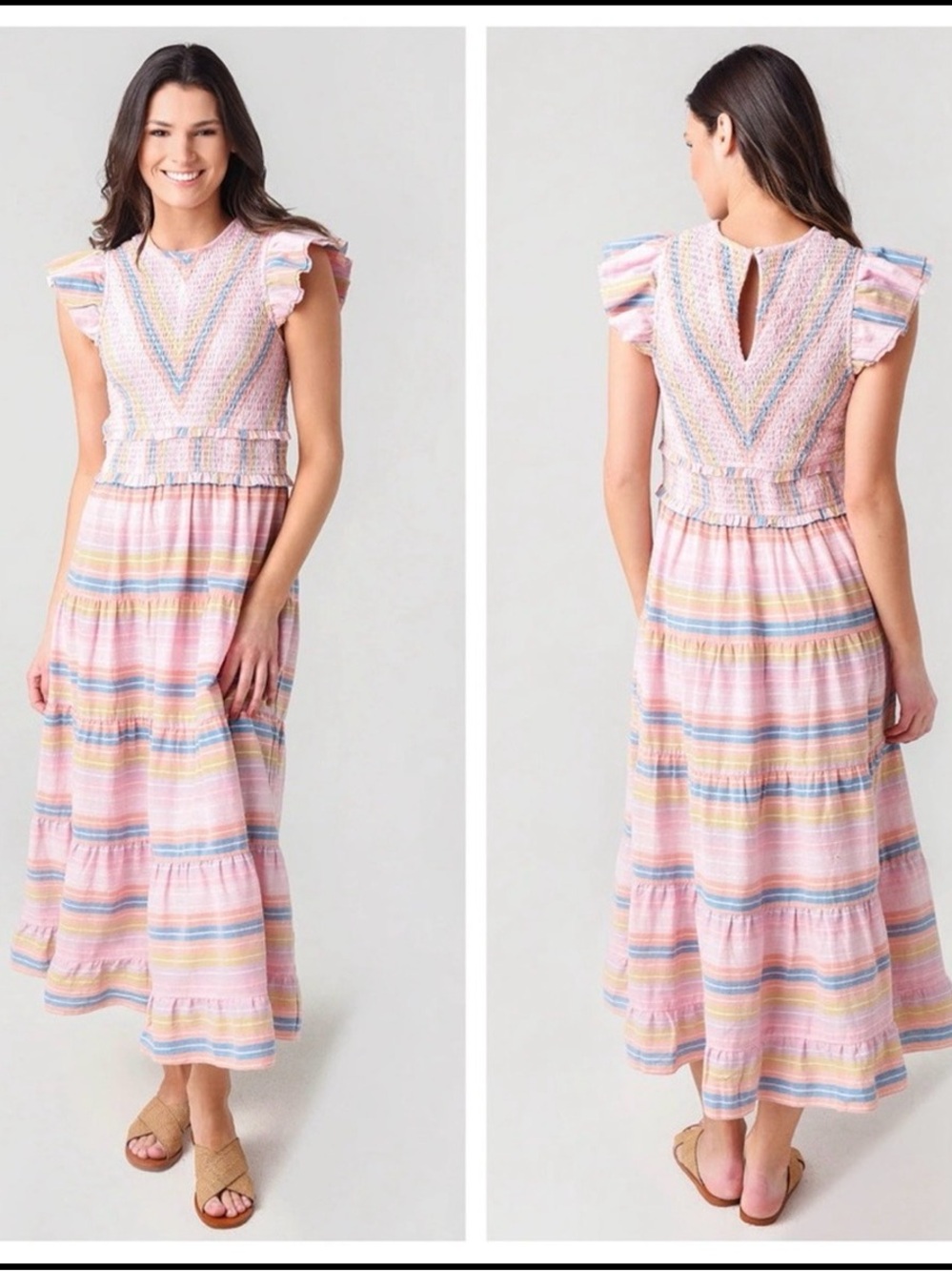 SAYLOR Alanna Pastel Pink Striped Ruffle Maxi Dress